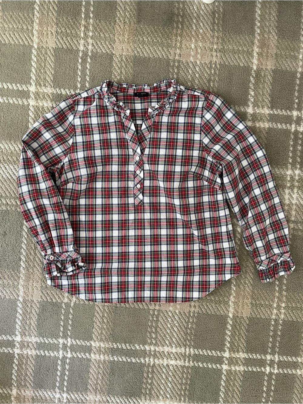 Talbots 100% cotton tartan plaid ruffle blouse MP